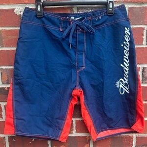 2011 Budweiser King of Beers Official Blue Red Sz 32 Board Shorts Swim Trunks E2